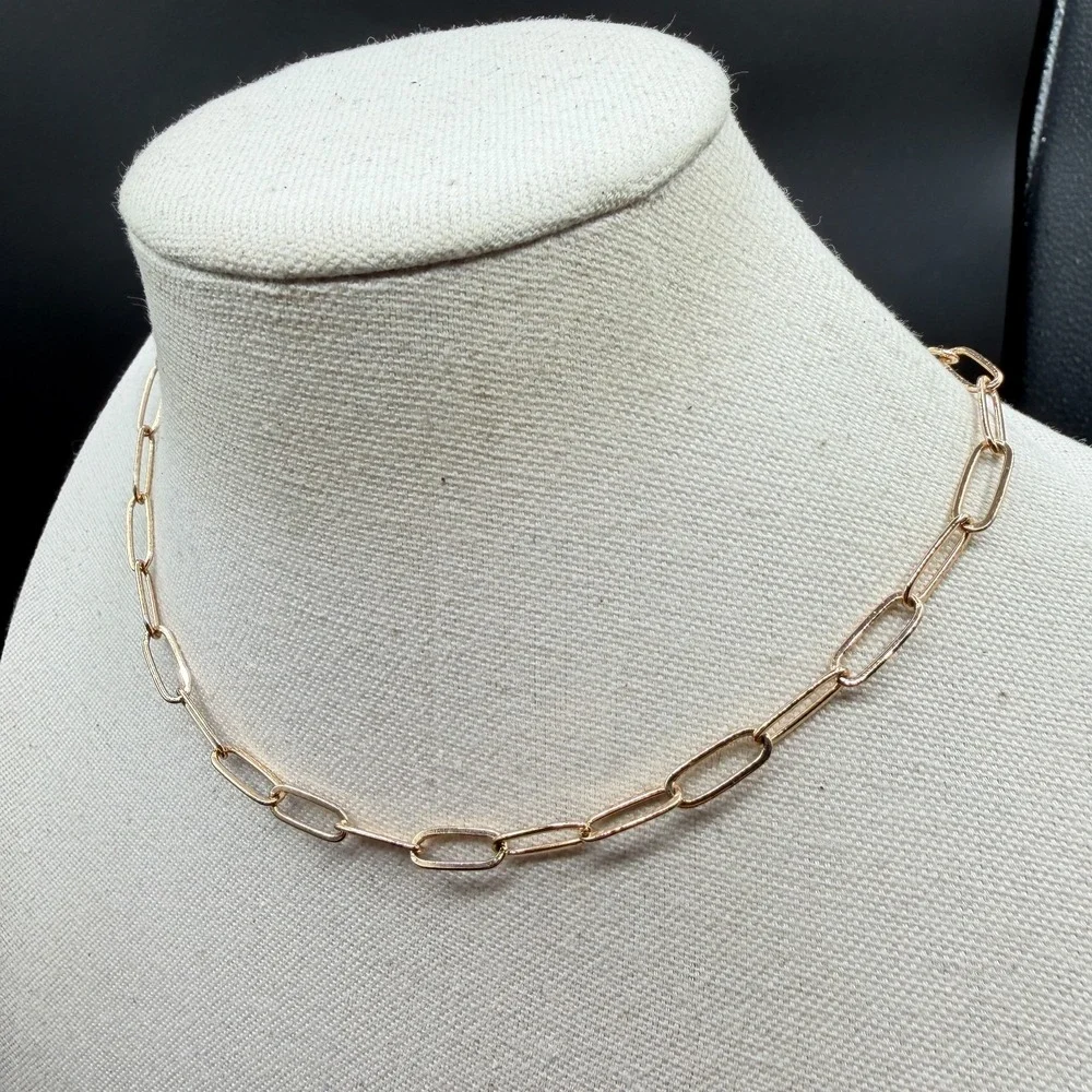 Rose Gold Tone Paperclip Chain Necklace Toggle Clasp Minimalist Modern Jewelry